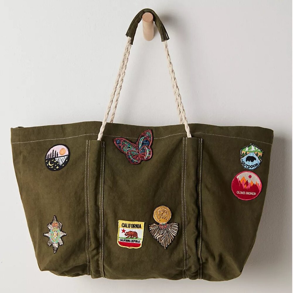 new FREE PEOPLE been there badge tote canvas bag